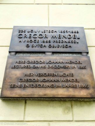 Historical marker about Gregor Mendel